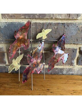 VTG MCM Brutalist Metal Wall Sculpture Birds In Flight Signed Karaback SMALL